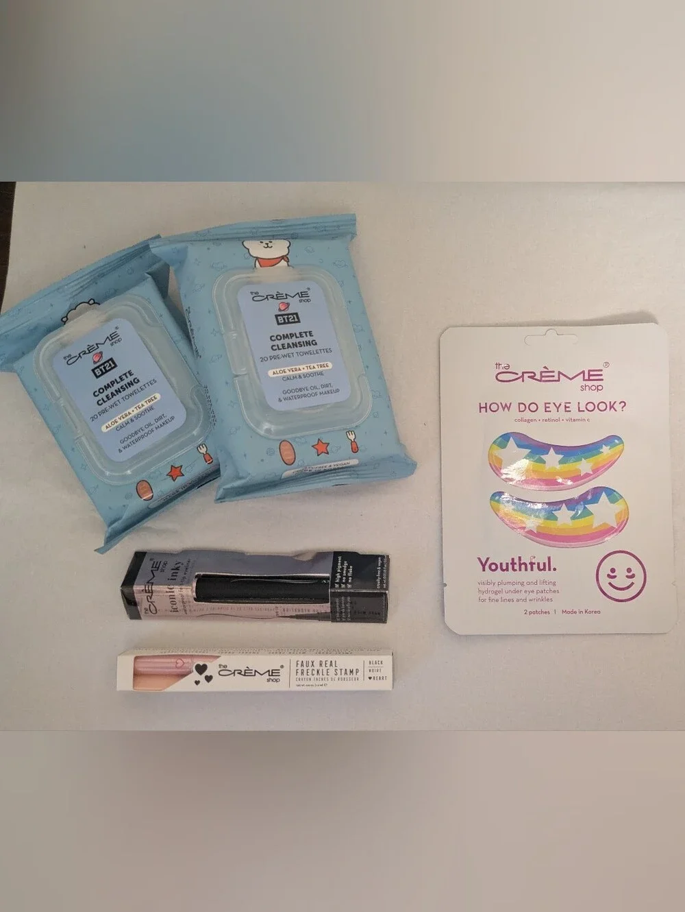 The Crème Shop Eye Masks + Cleansing Wipes & Makeup Set - Pink/Black/Blue NWT
